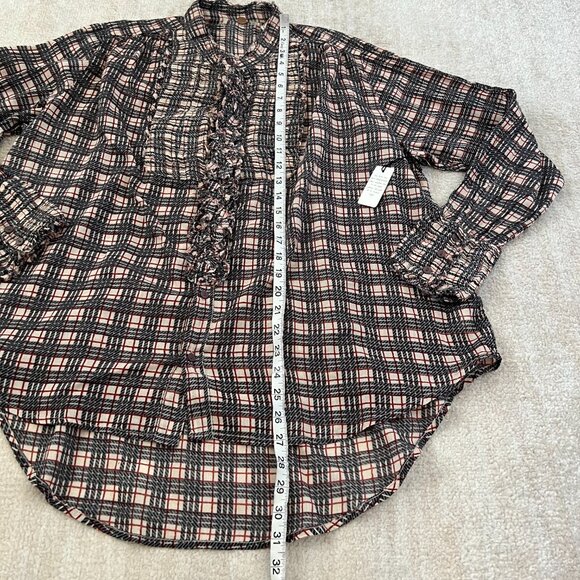 NWOT Free People One Cotton Long Sleeve Button Up Plaid Blouse Top S - Picture 5 of 11
